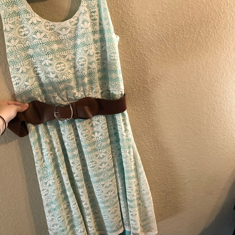 Mid length Teal  and white dress